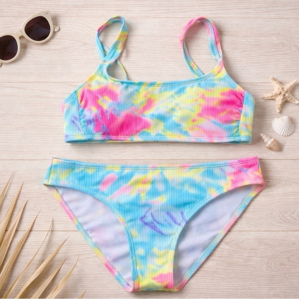 Xhilaration Women’s Medium 2 Piece Hipster Bralette Bikini Swim Set Pink Multi